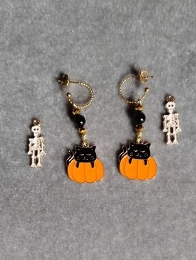Interchangeable Halloween Charms On 18kt Gold Twisted Hoops Hand Crafted